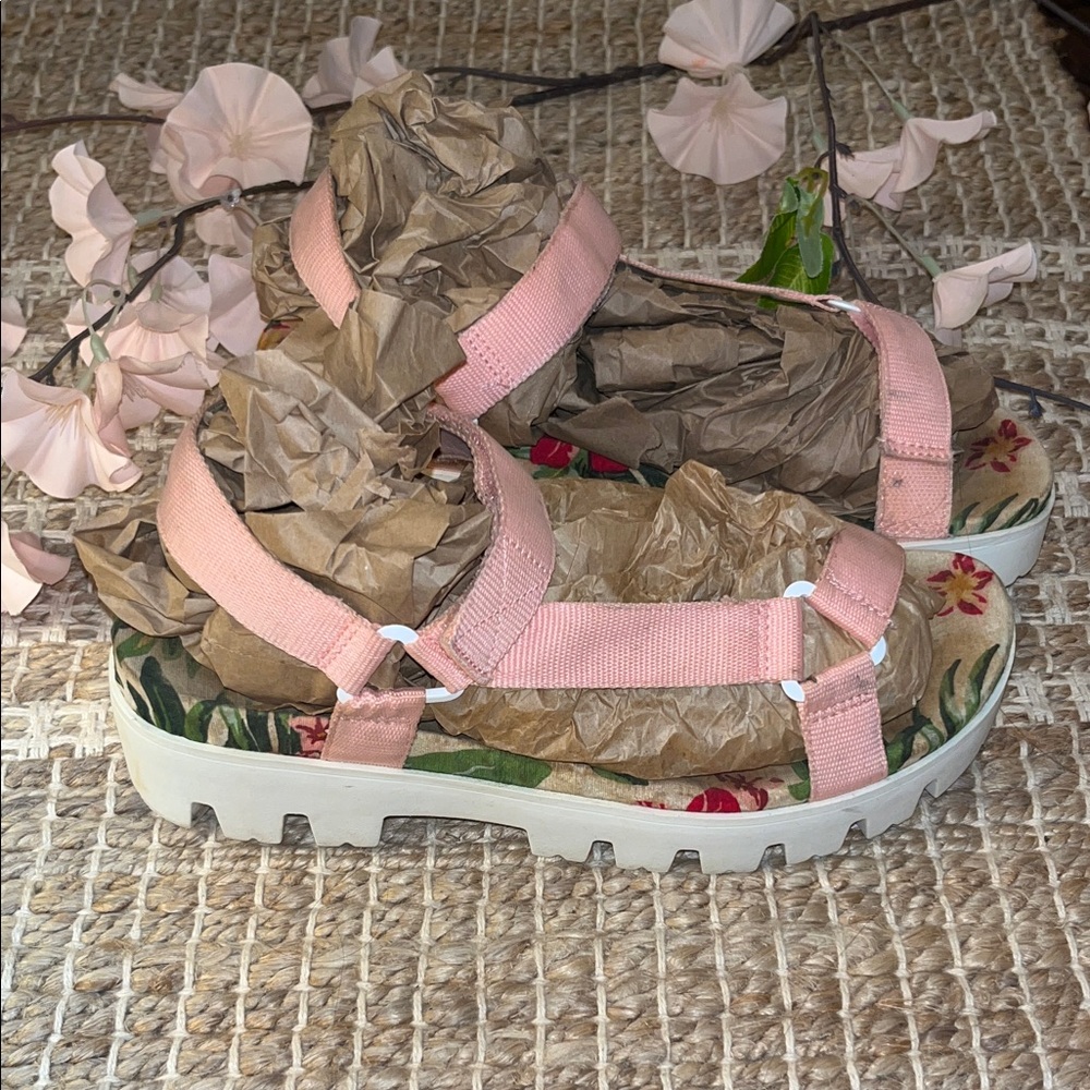Charlies Pink Strap Sandals with Floral Footbed